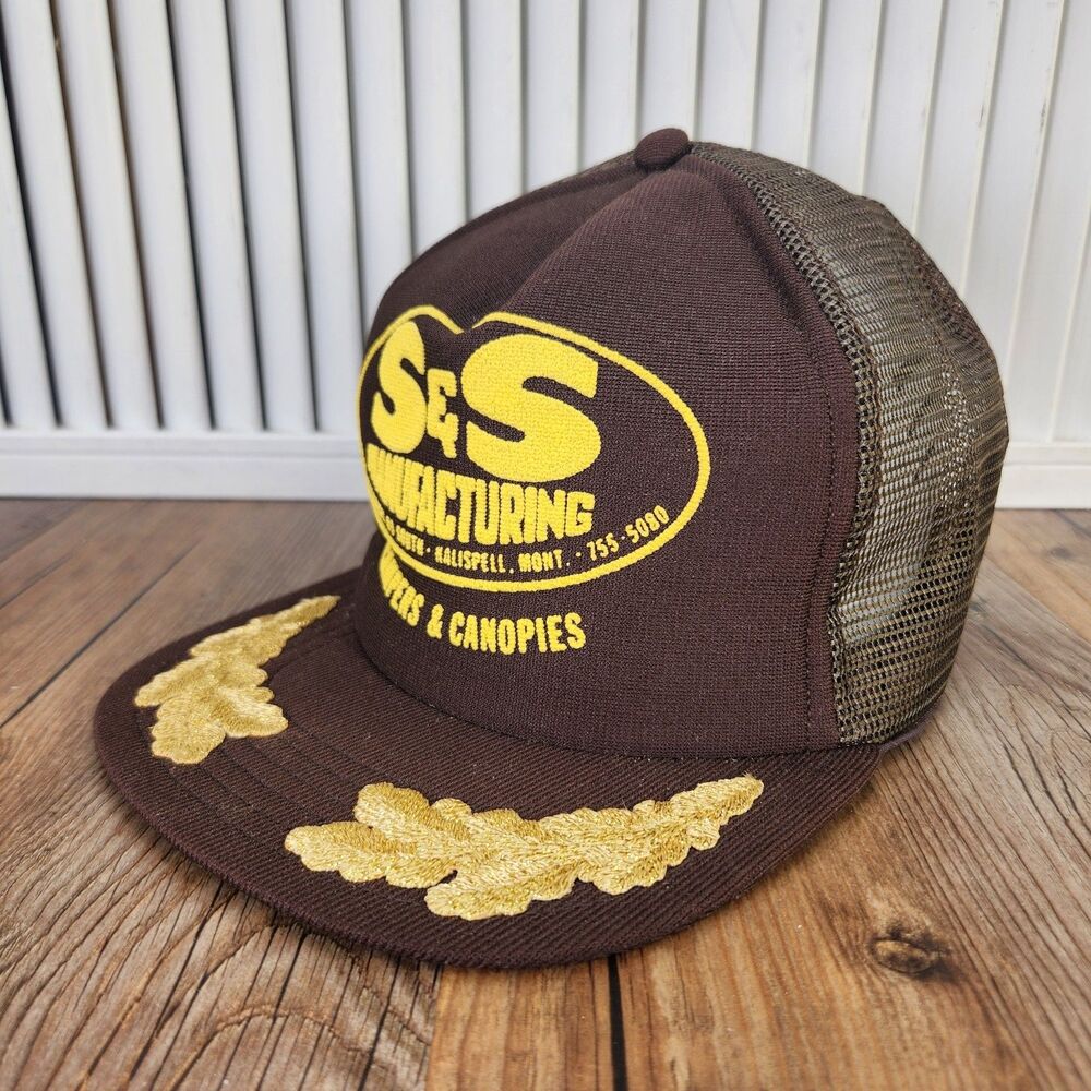VTG S&S Manufacturing Snapback Foamie Trucker Hat Brown Yellow Scrambled Eggs